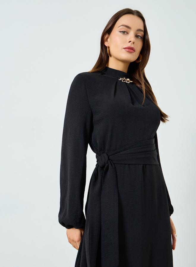 Take Two Black Pleated Detail Balloon Sleeve Maxi Dress - Image 1